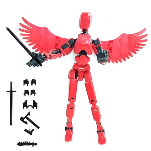 JAWUZ T13 Action Figurine d'action avec Armes et Ailes Titan 13, Décorations de Bureau pour les Amateurs de Jeu, Bleu (Noir et Rouge)