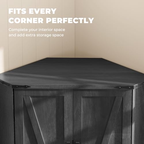 Image of Dripex 71 inch Corner Cabinet Black, Farmhouse Kitchen Pantry Cabinet with Doors Storage & Adjustable Shelves, Tall Corner Storage Cabinet with LED Light, Food Pantry for Living Room, Dining Room