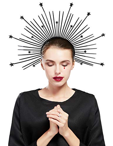 Fantherin Women’s Mary Halo Crown Headband Zip Tie Spiked Halo Crown Goddess Headpiece Headdress for Cosplay Costume Party (Star-Black)