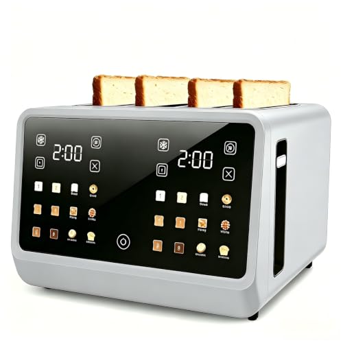 Image of Smart 4-Slice Toaster with Dual Touchscreen & Independent Controls - 1800W Stainless Steel, Wide Slots for 6 Bread Types & Toast Settings + Defrost, Reheat & Single-Slice Modes