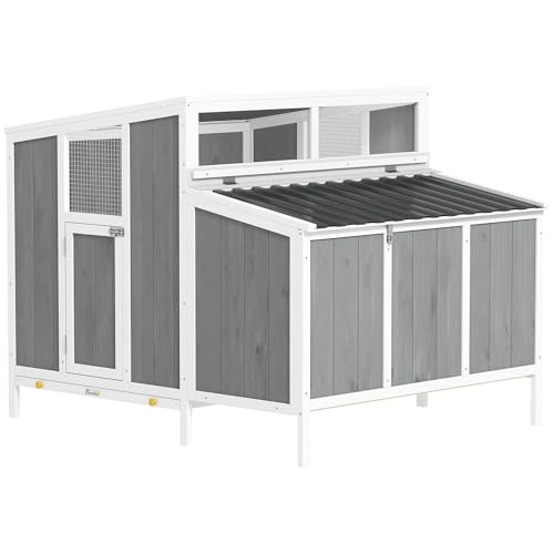 Image of PawHut Chicken Coop, Wooden Poultry Hutch for 4-6 Hens, Outdoor Hen House with Nesting Box, Weatherproof Roof and Removable Tray for Backyard, 49.2 inch x 39 inch x 40 inch, Gray