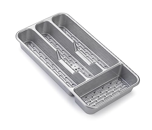 Plastic Forte Small Tier Cutlery Tray Classic Silver Plastic Kitchen Drawer Organizer for Spoons Forks & Knives Compact Utensil Storage Tray for Kitchen Drawer 33 x 17.5 x 4.3 cm Silver