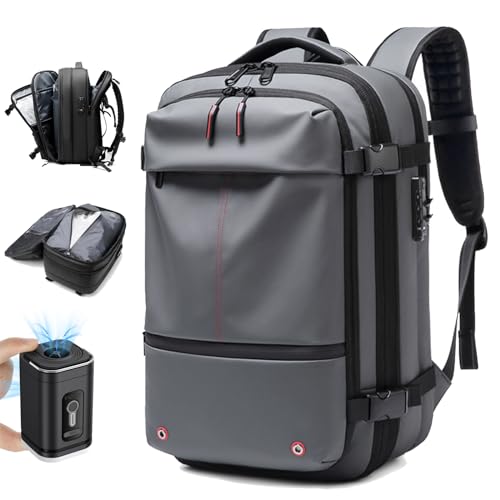 Vaccage Backpack, Vaccage Bag, Vaccage Back Pack, 60L Expandable Travel Smart Backpack with Vacuum Compression, with Pump (Gray(with Air Pump))