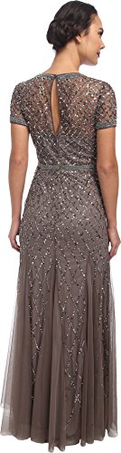 Image of Adrianna Papell Womens Short-Sleeve Grid Beaded Gown