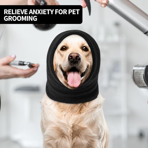 Image of Dog Calming Hoodie Cat Anxiety Relief Cover,Double Layer Thickened Pet Ears Protector Soft Elastic Neck Band Noise Cancelling Ear Muffs for Grooming,Force Drying,Bath,Fireworks (Black, Large)