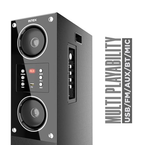 Image of Intex Titan2000 (D) Tower Speaker with Auxiliary, Bluetooth, Deep Bass, 200W Premium Signature Sound, Multiple Connectivity Modes, Master Remote and Sleek Finish (Black)