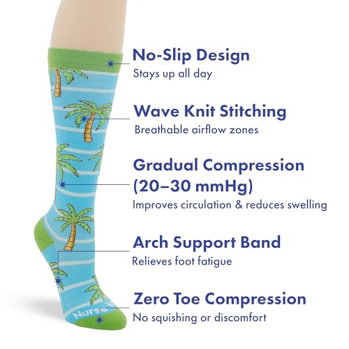 Image of Nurse Yard Compression Socks for Nurses - Women & Men - 20-30mmHg Graduated Compression, For Medical Staff, Athletes - 1 Pair