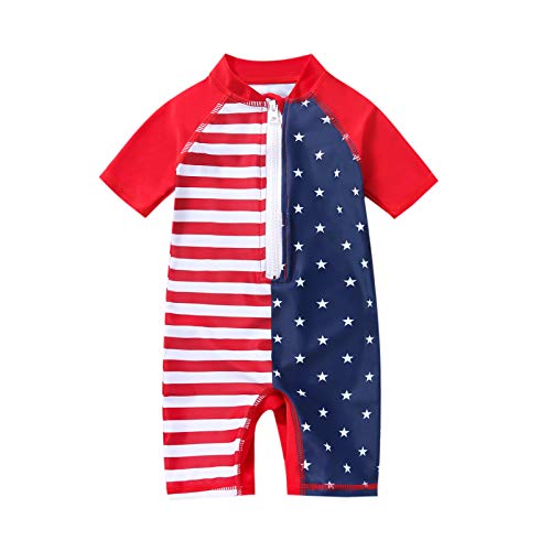 Image of YIRONGWANG Baby Boys Swimsuits One Piece Swimwear Bathing Suit Rash Guard with Zipper Short Sleeve Toddler Girls 3-24 Months