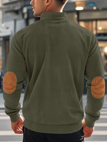 Men's Quarter Zipper Pullover Corduroy Crew Neck Sweatshirt Spring Autumn Casual Knit Long Sleeve Polo Shirt4