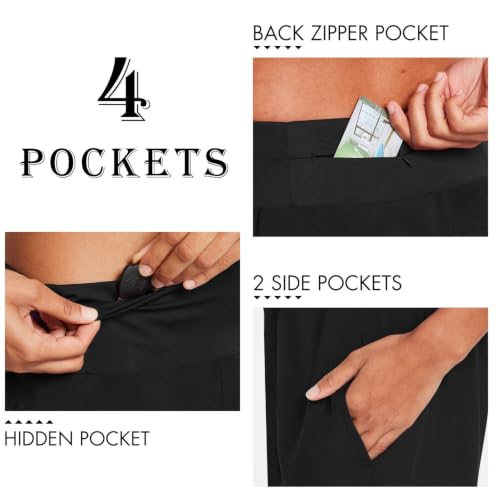 baleaf Womens' 7' Long Running Athletic Shorts Back Zipper Pocket Workout Gym Shorts Quick Dry High Waist with Liner Black Size M