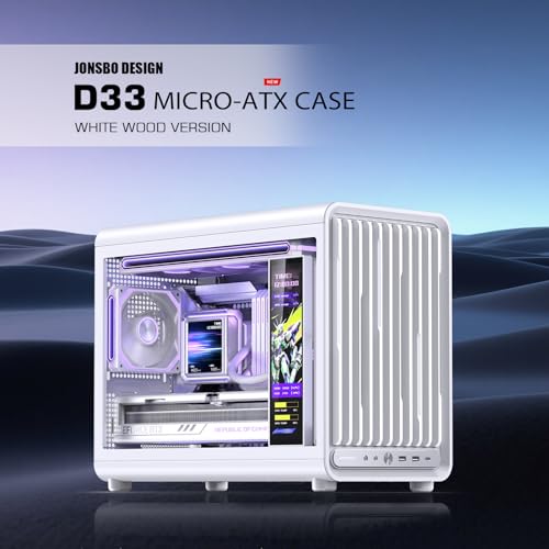 Image of JONSBO D33 White Micro ATX PC Case,High Airflow MATX case with Tempered Glass Panel,9 Fan Positions,High Compatibility,Supports MATX BTF MB, 435mm GPU /360AIO /172mm Air Cooler,ATX /SFX PSU,White
