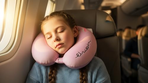 Image of Soft and Comfortable Cartoon Designed U-Shaped Kids Travel Neck Pillow for Airplane Car Flight Head Neck Support for Boys and Girls (Pack of 1, Purple)