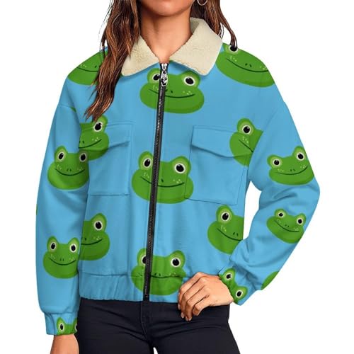 Veste polaire femme imprimée grenouille mignon manteau grande taille