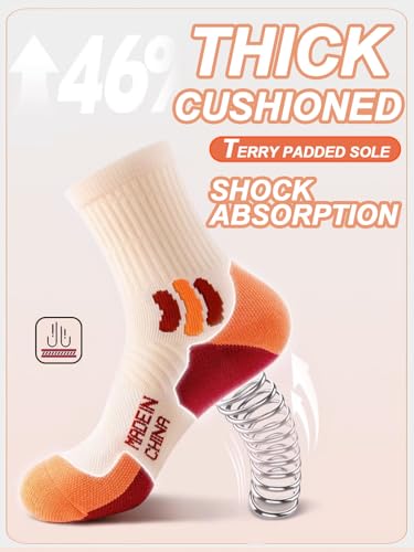 Women's Cushioned Athletic Ankle Socks Moisture Wicking, Arch Support Mid Calf Running Hiking Compression Breathable Sports Socks 3 Pairs3