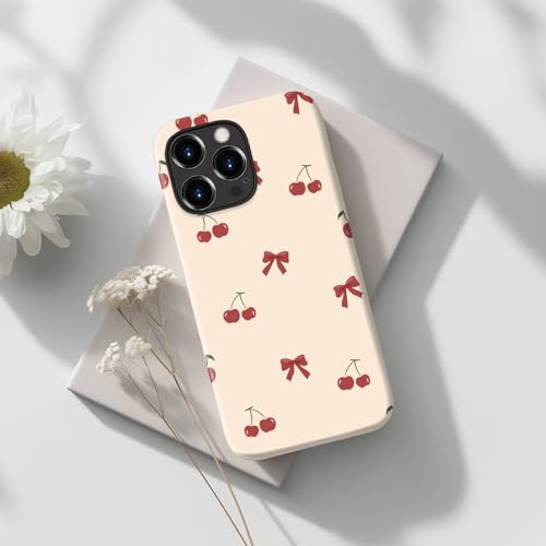 Goodon for iPhone 16 Pro Case - Wireless Charging - Dual-Layer Hard Shell & Silicone Cover - Protective Phone Case with Cute Wildflower Designs for Women - Sweet Cherry Bowtie - image 5