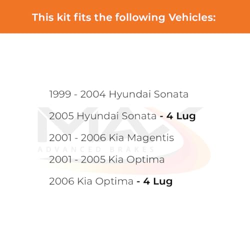 Image of Max Advanced Brakes Rear Brake Kit Compatible With 1999-2004 2005 Hyundai Sonata Compatible With Kia Optima Magentis Replacement Premium OE Disc Brake Rotors and Ceramic Brake Pads