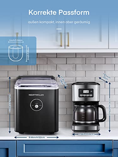 NORTHCLAN Eiswürfelmaschine 12 kg 24 Stunden, 9 Eiswürfel in 6 Minuten, LED-Anzeige und 2L Wassertank, Ice Maker mit Schaufel und Korb, Eiswürfelbereiter für Party, Büro, Bar, Wohnmobil – Bild 4