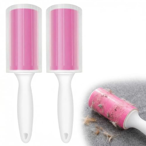 Washable Gel Lint Roller 2 Pack, Large Reusable Pet Hair Remover, Pink