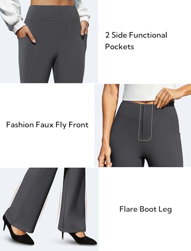 Women's Work Pants Business Casual Dress Pants High Waisted Stretchy Pull on Office Slacks with Pockets Dark Grey4