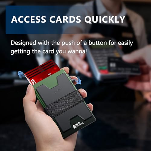 Image of SEMORID Slim Aluminum Card Holder Wallet for Men, Durable Expandable Backplate, RFID Blocking Minimalist Metal Pop Up Wallet, Holds 12+ Cards Plus Cash