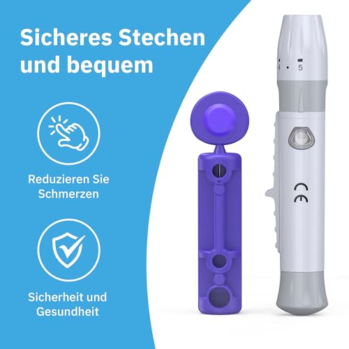 Linkfar Lanzetten 30G 100 Stück + Stechhilfe Set – Sterile Einweg Blutlanzetten für Blutzuckermessgerät & Diabetes Test