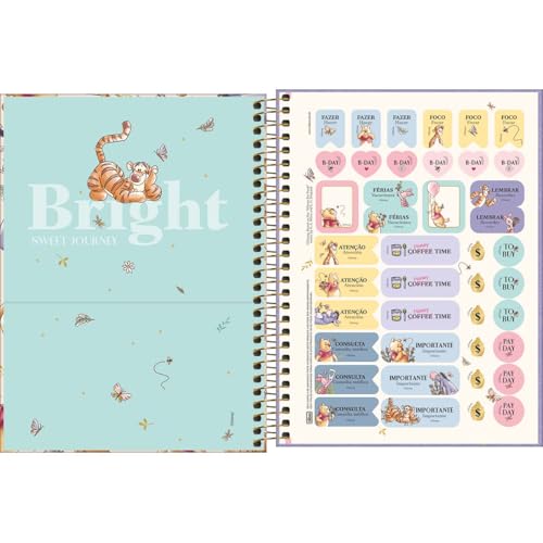 Tilibra - Planner Espiral 17,7 x 24 cm Pooh 2025 - Winnie The Pooh fundo amarelo