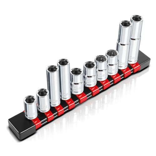 MTO 10PCS 3/8' & 1/4' Drive 10mm Socket Set, Deep & Shallow Socket, 6 Point & 12 Point, Mirror Chrome Finish, CR-V Steel
