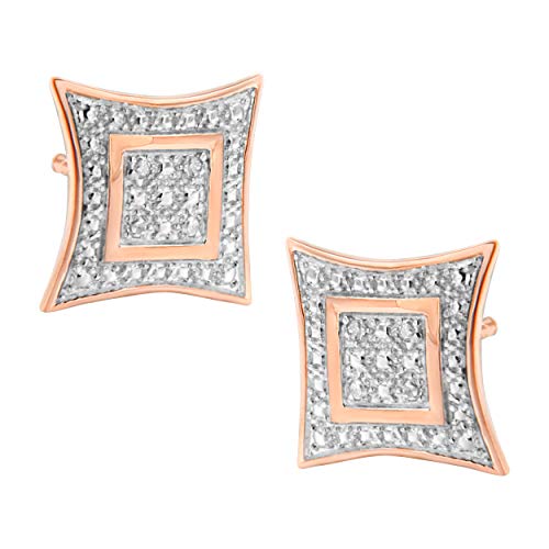 14K Rose Gold Plated .925 Sterling Silver 1/20 cttw Diamond Accented 4-Stone Four Pointed Star Shaped Halo-Style Stud Earrings (H-I Color, I2-I3 Clarity)
