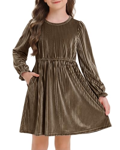 Stelle Girls Velvet Dress with Pockets, Golden Brown, 5-15 years. 14.49 + 50% Off Code DQOW9PFM - image 1