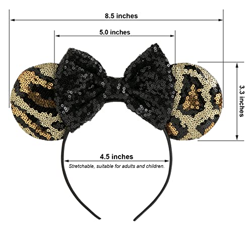 CHuangQi Mouse Ears Headband with Shiny Bow, Double-sided Sequins Glitter Hair Band, for Birthday Party Celebration & Event (XC31) - Thumbnail 3
