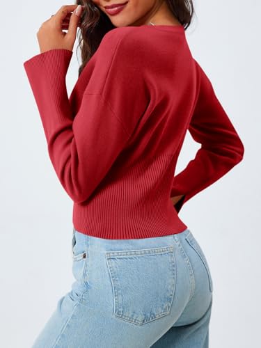 Image of Saodimallsu Womens Cropped Sweaters Cardigan | Button Down,Long Sleeve,V Neck,Ribbed Knit,Slim Fit ,Pullover Crop Tops