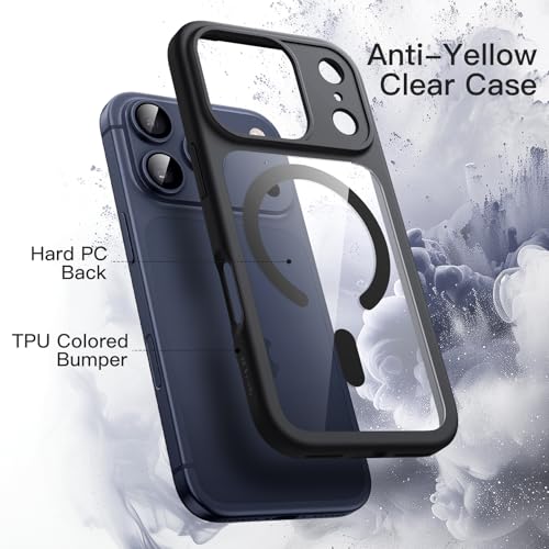 Image of JETech Magnetic Case for iPhone 17 Pro Max 6.9-Inch Compatible with MagSafe, Shockproof Phone Bumper Cover, Solid Color Matte TPU Frame, Anti-Scratch Clear Back (Black)
