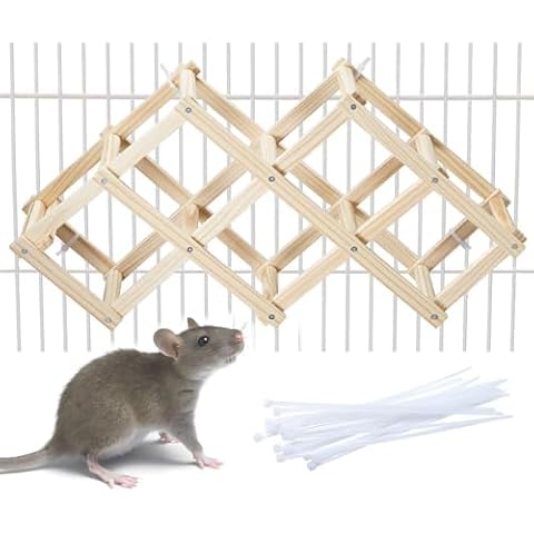 Jevnd Wooden Rat Climbing Toys, Natural Pet Rat Cage Accessories Climbing Ladder, Fancy Rats Enrichment Toys Activities, Hanging Rat Toys for Pet Rats in Cage Playing Chewing (M, 1pc) Cover