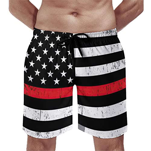 Youth Swim Trunks, Distressed American Flag Vintage Americana Stars and Stripes Beach Shorts Breathable Swim Shorts Drawstring Beach Board Shorts with Pockets Lining M