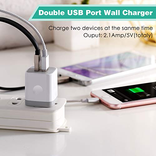 USB Wall Charger, KENHAO 3-Pack 2.1A/5V Dual Port USB Plug Power Adapter Charging Block Cube Compatible with iPhone 11 /Pro Max, XR/XS/X 8/7/6 Plus, Samsung, Moto, Kindle, Android Phone -White