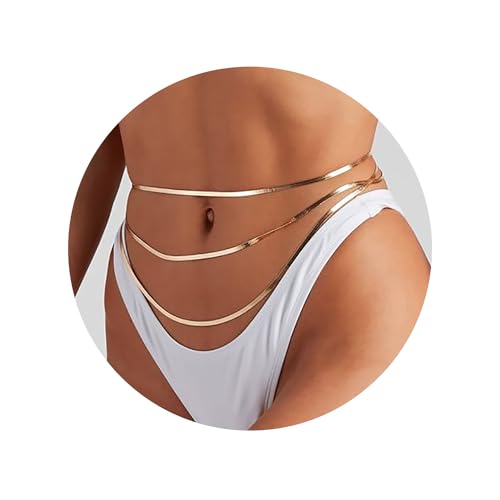 Turandoss 1-3PCS 18K Gold Plated Waist Chains for Women - Gold Layered Belly Body Chain for The Waist Adjustable Multilayer Sexy Bikini Waist Chain for Women Dainty Beach Waist Jewelry for Women