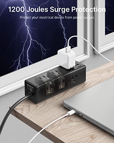 CCCEI Regleta de Escritorio con Abrazadera, Protector contra Sobretensiones con 9 Tomas, Puertos USB-A y USB-C, Estación de Carga Rápida con Cable Plano de 6 FT, para Mesa de 1.6 pulgadas miniatura 5