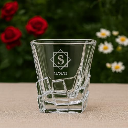 Image of Best2U-Personalized Crystal Whisky Glass with Monogram and Date, Twisted Design 1 pcs