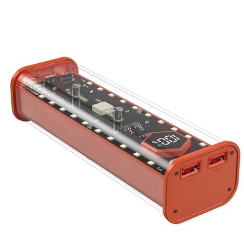 Jrudjsnhhty Caja de Almacenamiento de Batería 21700, 4 Ranuras, Caja de Banco de Energía DIY para Cargador 21700, Salida USB Dual, Entrada Tipo C, Naranja
