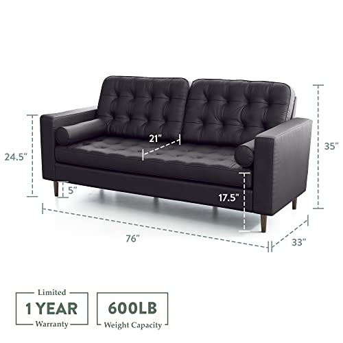 Edenbrook Lynnwood Upholstered Sofa - Couches For Living Room - Black Faux Leather Couch - Small Couch - Living Room Furniture - Includes Bolster Pillows #TOP1