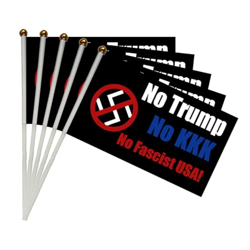10 Set NO King in Amercia Small Flags on Stricks,No Fascist UAS Mini Resist Handheld Flag, 5x8 Inches Flags for Outside Holiday Yard Patio Decorations. (NO KKK, 10)