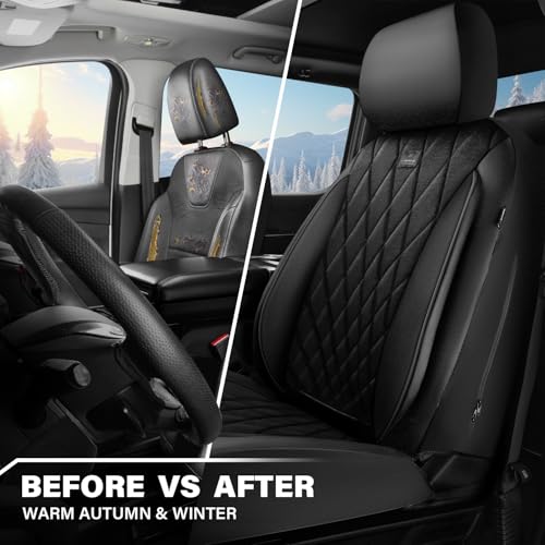 CAR PASS Luxury Faux Leather Car Seat Covers Front Seats, Breathable Soft Velvet Premium Automotive Seat Covers 2 Pack, Armrest Airbag Compatible Universal Fit for Most Sedan SUV Van Truck, Black by CAR PASS - Image 5