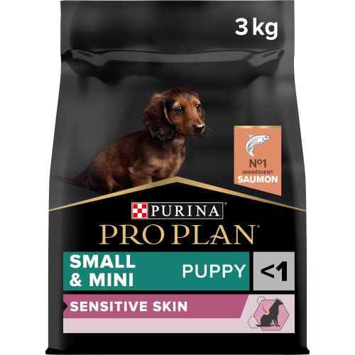PRO PLAN Small & Mini Puppy Sensitive Skin avec OPTIDERMA Riche en Saumon - Croquettes pour chiots de petite taille - 3 kg
