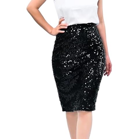 Baisdan Women's Sparkly Sequin Midi Skirt Cover