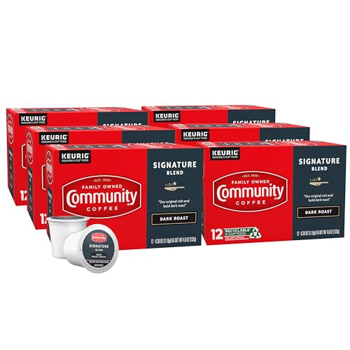 Image of Community Coffee Signature Blend 72 Count Coffee Pods, Dark Roast, Compatible with Keurig 2.0 K-Cup Brewers, 12 Count (Pack of 6)