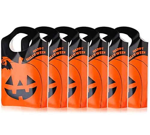 Bolsas de Dulces de Halloween Bolsa de Mano de regalo creativa de Halloween Bolsas Truco o trato Plástico Calabaza Naranja Bolsa de Caramelo Reutilizables para Evento Fiesta Decoración 50 PCS Cover