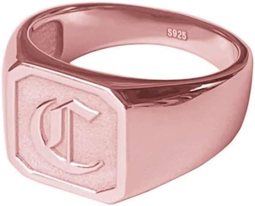 Personalized 925 Sterling Silver Square Signet Ring Custom Engraved Old English Initial Pinky Ring