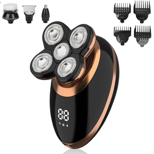 Rasoir électrique pour hommes, 5 en 1 Rasoirs à Têtes Rotatives rasoirs à têtes rotatives homme kit de toilettage pour tondeuse à cheveux domestique rechargeable