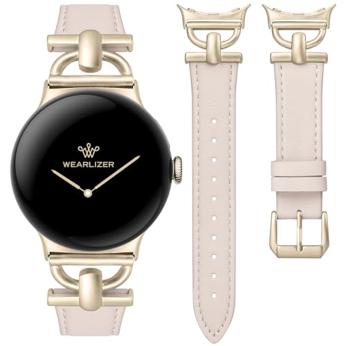 Image of Wearlizer Leather Bands Compatible with Google Pixel Watch 4 /3 41mm /Pixel Watch 2 /1 Band Women, Dressy Designer Slim Leather Strap with D-Shape Metal Buckle for Pixel Smartwatch Accessories
