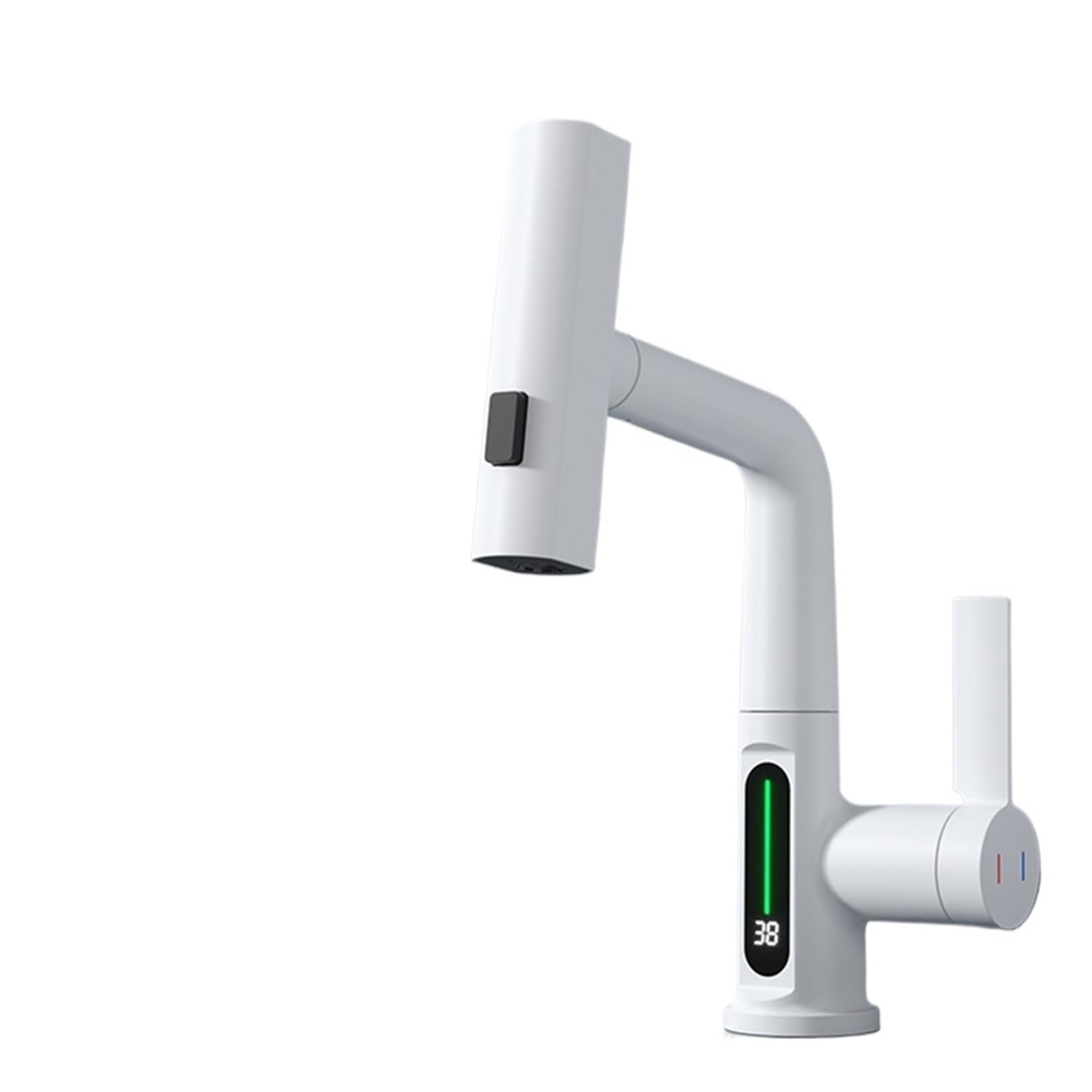 Robinet de lavabo blanc à affichage numérique de température et jet extractible pour salle de bain